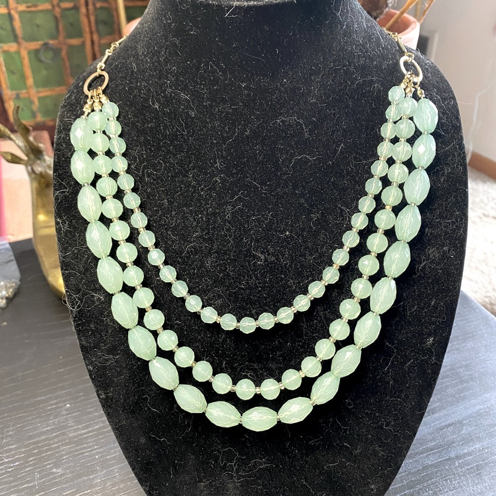 Mint green faceted bead 3 strand necklace